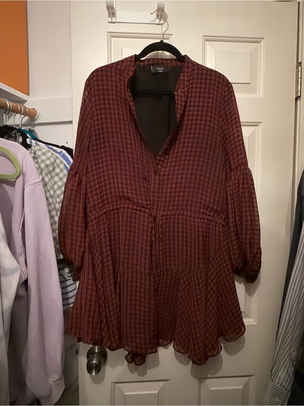 VICI black and burgundy gingham mini dress